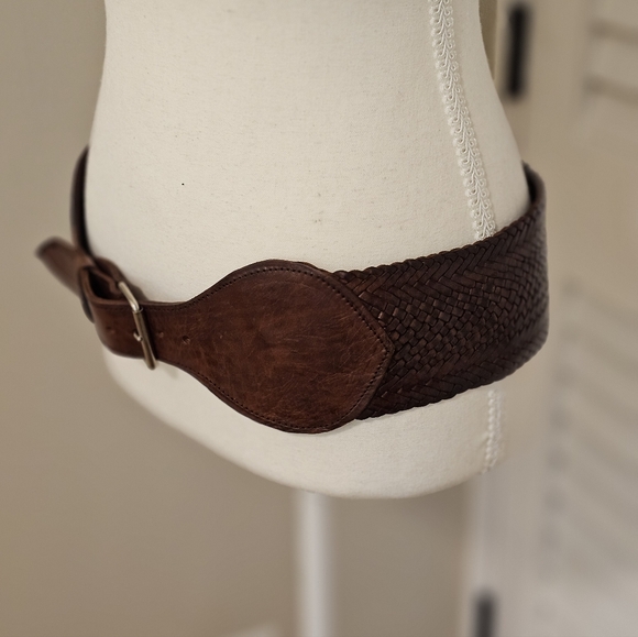 Vintage Genuine Leather Wide Brown Braided Waist Belt - Women Accessories - Picture 4 of 9